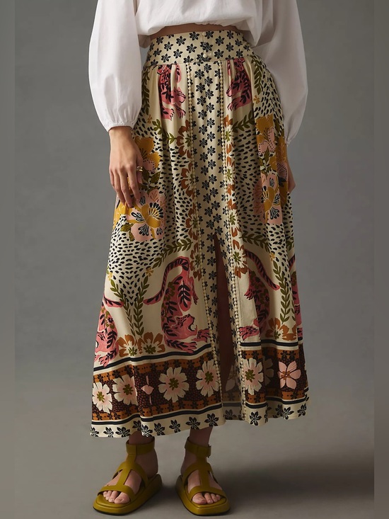FARM Rio Dresses & Skirts - NWT Farm Rio Anthropologie Safari Maxi Skirt Tiger Animal Boho Tropical Cream M